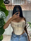 Женский корсет без рукавов с открытыми плечами NewAsia, укороченная уличная одежда, белый сетчатый топ-бюстье