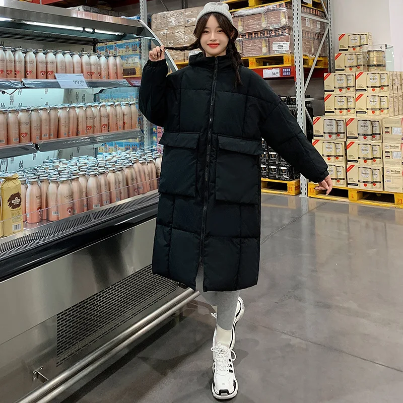 Fashion Parkas Long Hooded Bread Coat Loose Thick Padded Jacket Super Hot Winter Women's Coat Loose Cheap Wholesale Big Pocket