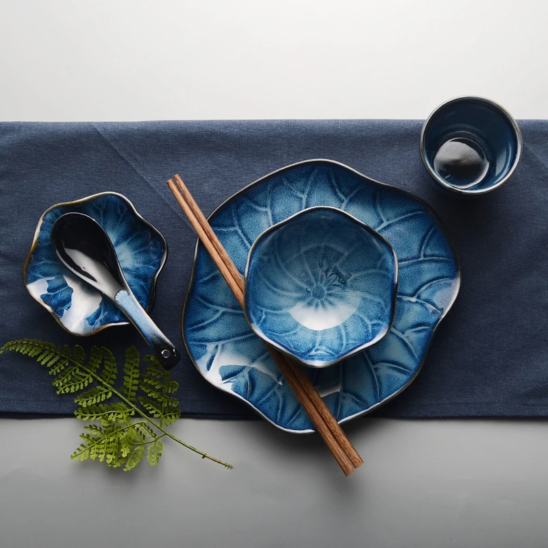 

Gradient cuisine set bowl soup plate Japanese tableware lotus leaf plate sushi tea bowl 5 grains