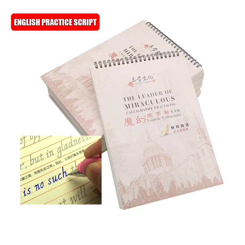 

1 Pcs New Grooved English Calligraphy Copybook Automatic Fade Reusable Calligraphy Practice Books Do Not Include Pen