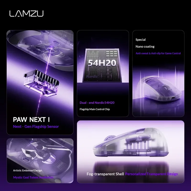 Фото НОВАЯ БЕСПРОВОДНАЯ ИГРОВАЯ МЫШЬ LAMZU Orcus с двойным 8K-датчиком, оптическим переключателем Nordic 54H20, 50K DPI и удобным хватом для пальцев. №2