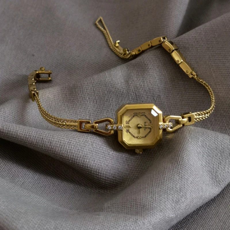 Женские кварцевые часы с браслетом из 18-каратного золота небольшие модные