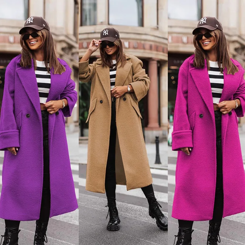 

Осенне-зимнее модное женское длинное однотонное повседневное удобное пальто с длинным рукавом