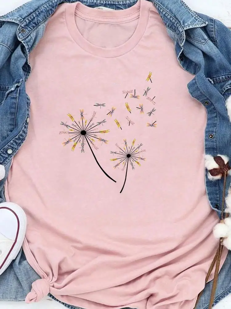 

Футболка женская летняя с мультяшным рисунком одуванчика и стрекозы