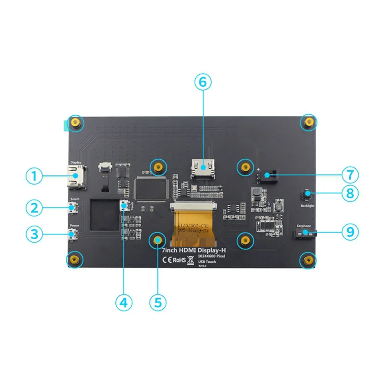 Фото Сенсорный IPS-экран RoRuSLCD 7 дюймов с полным углом обзора для Raspberry Pi, HD HDMI-дисплей, емкостный монитор с 5-точечным сенсорным управлением №3