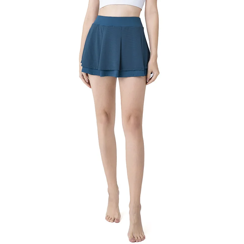 Women's Yoga Short Skirt Nylon Tennis Skirt Running Fitness Jacquard Skirt Fitness 2 Pcs Anti Exposure With Phone Pocket Skirt