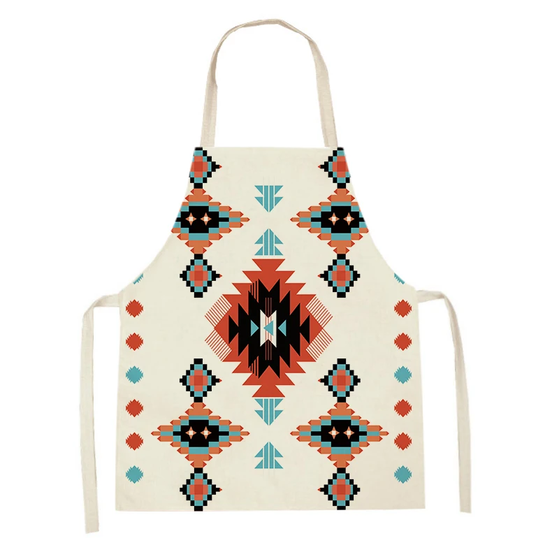 

Women Men Geometry Print Kitchen Aprons Sleeveless Cooking Apron Linen Adult Bibs Baking Accessories Bohemia Cleaning Aprons