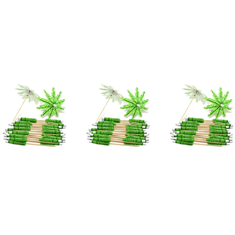 

120X Green Coconut Tree Toothpicks Paper Umbrellas Toothpicks Handmade Cocktail Parasol Sticks For Cocktail Decorations