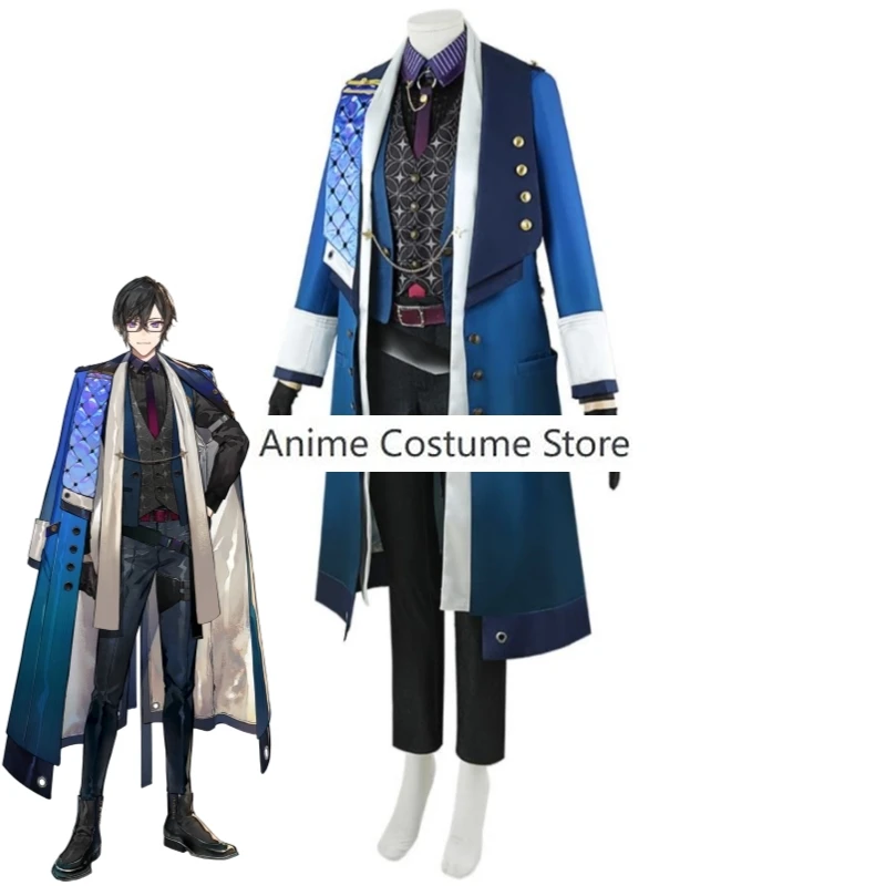 Youtuber Vtuber Shikinagi Akira Nijisanji Voltaction косплей костюм парик Аниме Синий Тренч Мужская