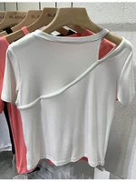 womens t shirt hollow out white basic ribbed casual tee shirts femme o neck loose thin short cotton summer fashion tops female