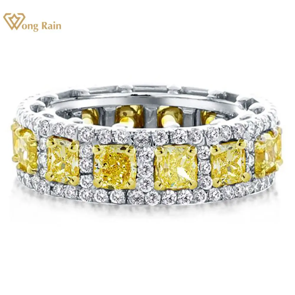 

Wong Rain 18K Gold Plated 925 Sterling Silver Citrine High Carbon Diamond Gemstone Wedding Band Fine Jewelry Ring For Women Gift