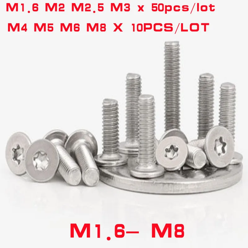 

10/50 шт./лот M1.6 M2 M2.5 M3 M4 M5 M6 M8 304 из нержавеющей стали см шестислойный звездообразный Сверхтонкий плоский болт с плоской головкой