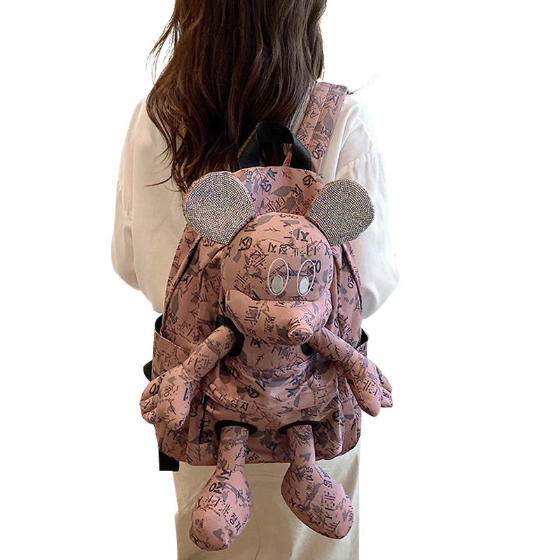 

Disney Mickey Mouse Anime Backpacks Mickey Kawaii High Capacity Casual Waterproof Nylon Travel Backbag