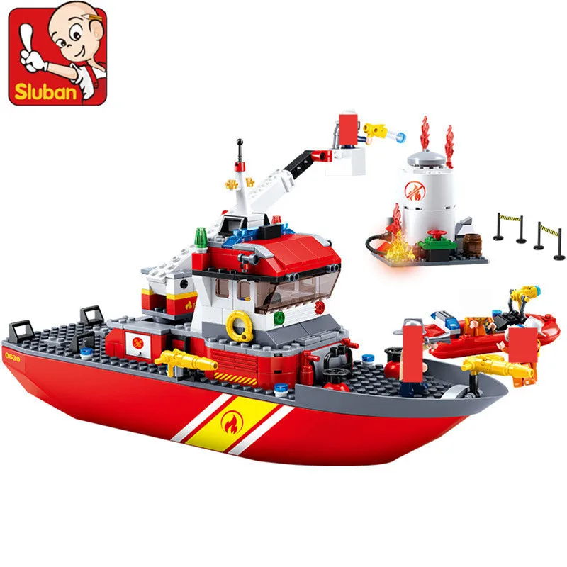

sluban 429Pcs City Fire Police Sea Rescue Boat Ship Model Building Blocks Sets Brinquedos Bricks Educational Toys for Children