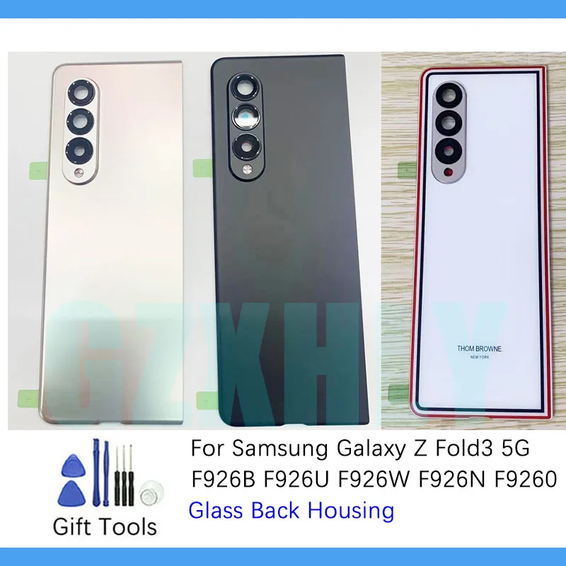 Original F926 For Samsung Galaxy Z Fold3 5G Z Fold 3 F926B F926U Back Rear Glass Battery Cover Housing Replacement +Camera Lens