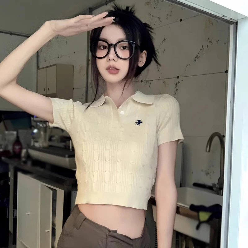 Женский короткий топ летняя модная Универсальная футболка с коротким рукавом