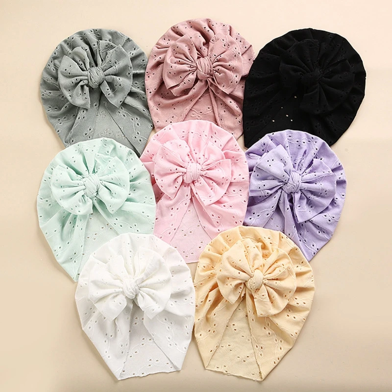 

Детская шапка для новорожденных, весенние кружевные дышащие шапки из полиэстера с бантом и узлом для новорожденных, Детская праздвечерние ...