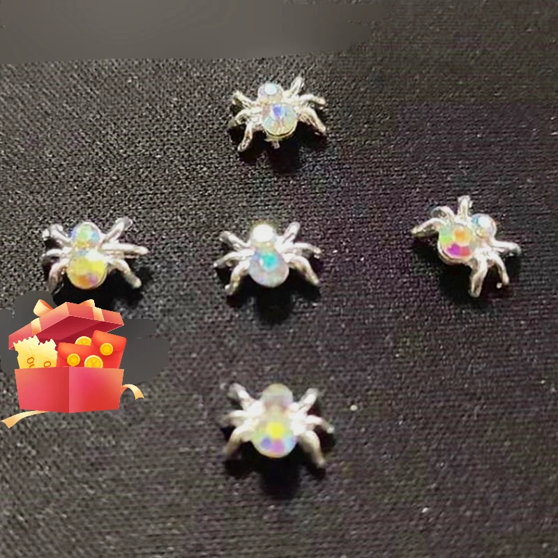 

5Pcs AB Silver Nail Art Rhinestones Decorations Charms 3d Metal Nail Jewelry Kawaii Cartoon Spider Diamond Crystal Manicure