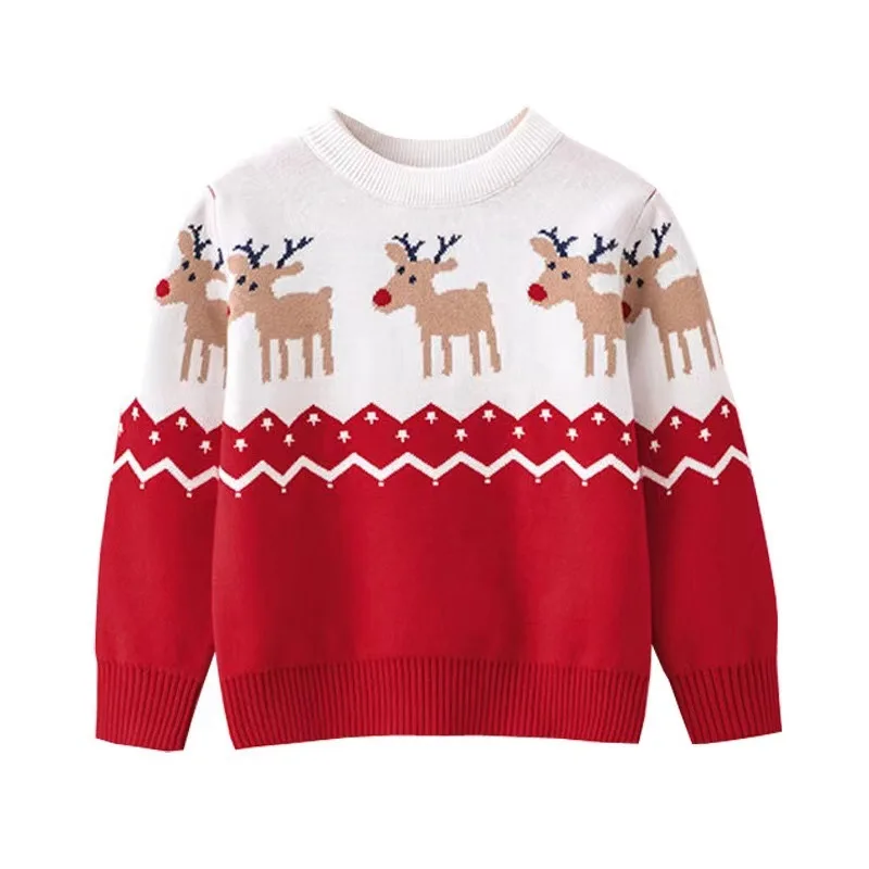 

Новинка 2022, свитера, международная торговля, детская одежда, пуловер с круглым вырезом, красные Мультяшные свитеры