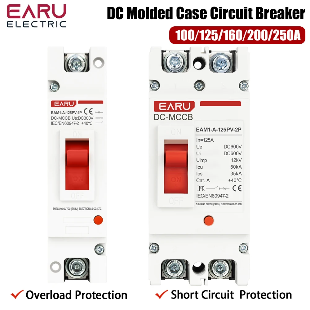 

1P 2P DC 300/600V 100-250A Солнечный литой корпус Автоматический выключатель MCCB Защитный переключатель от перегрузки для солнечной фотоэлектрической фотоэлектрической фотоэлектрической пленки