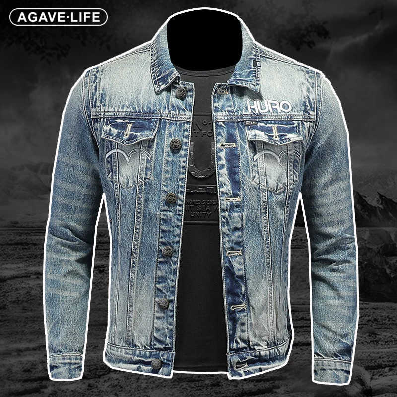 

Демисезонные мужские модные высококачественные блестящие куртки, мужские европейские блестящие джинсовые топы с вышивкой, мужское повседневное уличное пальто в Корейском стиле