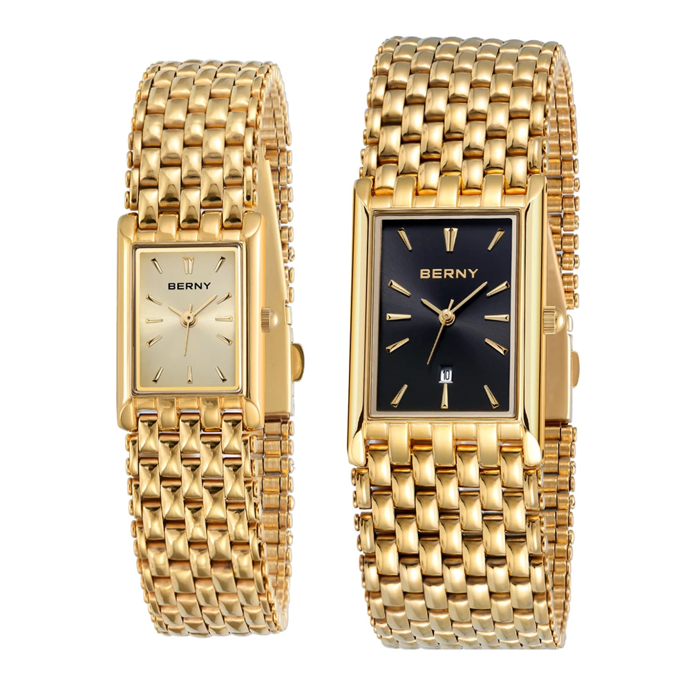 Berny Orologio In Oro Per Coppia Orologio Da Polso Da Donna/Uomo Di Lusso Impermeabile Orologio Dorato Al Quarzo In Acciaio Inossidabile Moda Uomo Oro