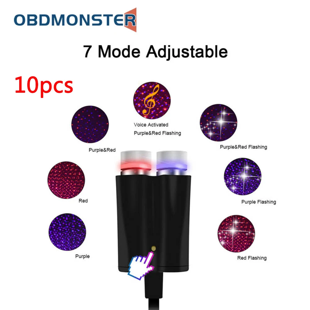 

10 шт., USB-лампа для автомобильного интерьера, звездное небо