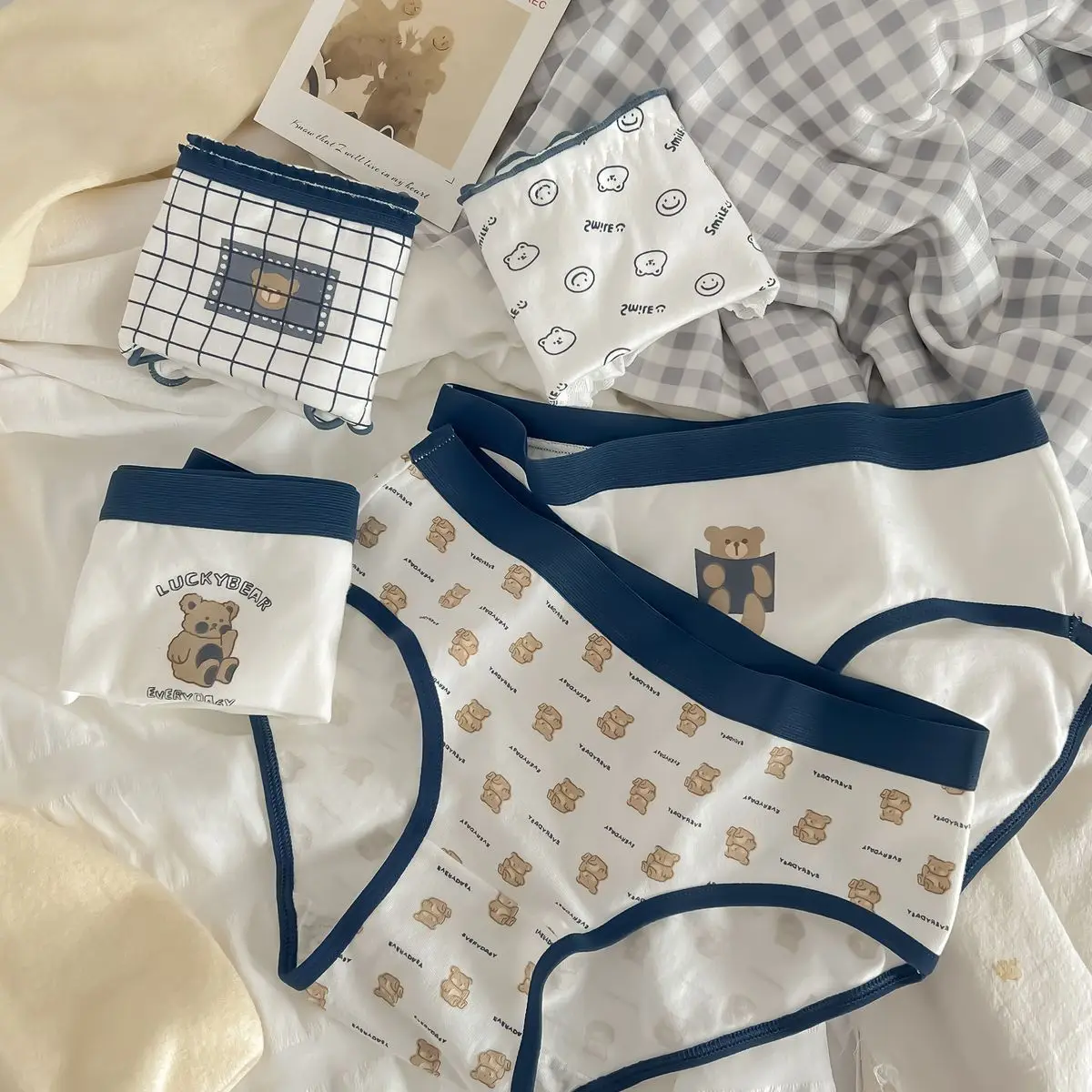 Yasuk Fashion Menstrual Cotton Women Girl Sweet's Breathable Comfortable Soft  Print Plaid Lovely Bear Cute Color Underpants