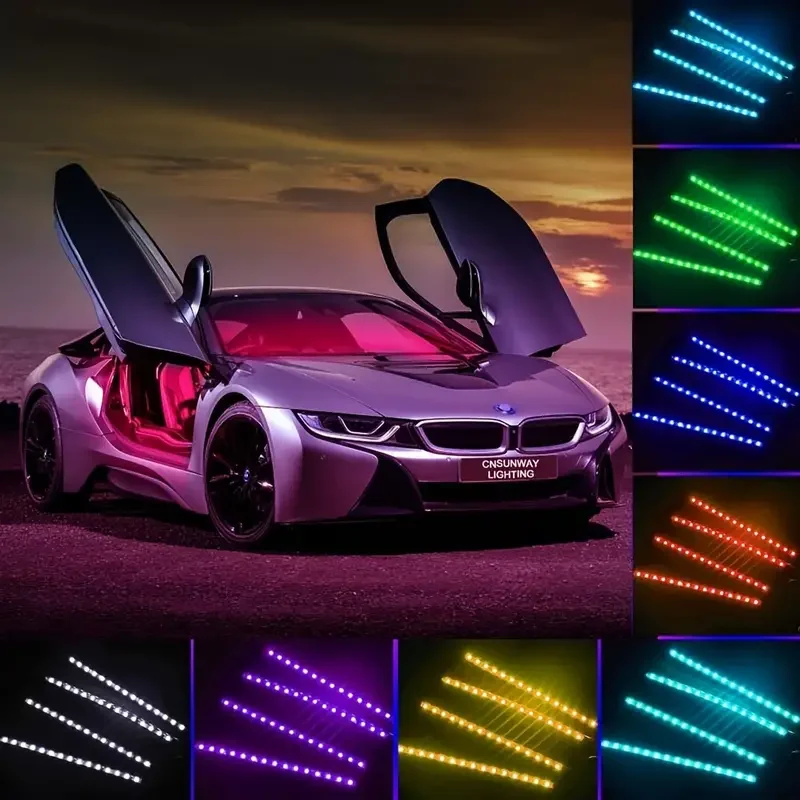 

Car LED Light Strips Smart App Control Lights Bars, LED Car Lights Music Sync RGB Color Changing Car Atmosphere Lights With Car