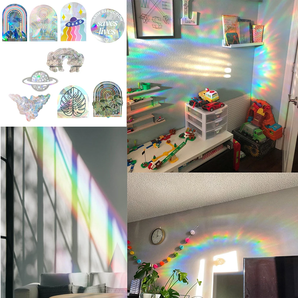 

3D радужные наклейки на окна, Ловец Солнца, наклейки на стену, зеркало, звезда, бабочка, светоотражающие наклейки для детской комнаты, мотоцик...