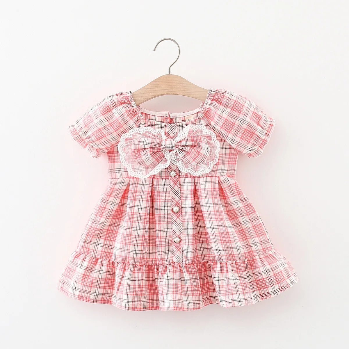 Flower newborn baby dress new summer cute short sleeve baby girl dress plaid baby clothes 1-4 birthday girl dress