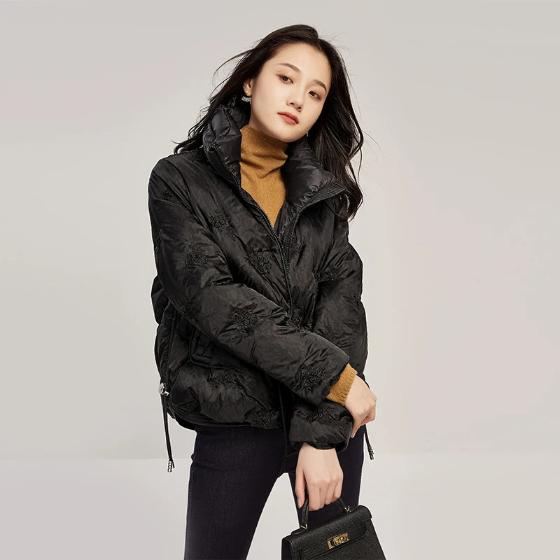 High-quality 90%  White Duck Down  Casaco Feminino Inverno 2022  Women Jacket  Luxury  Embroidery Thin Wide-waisted