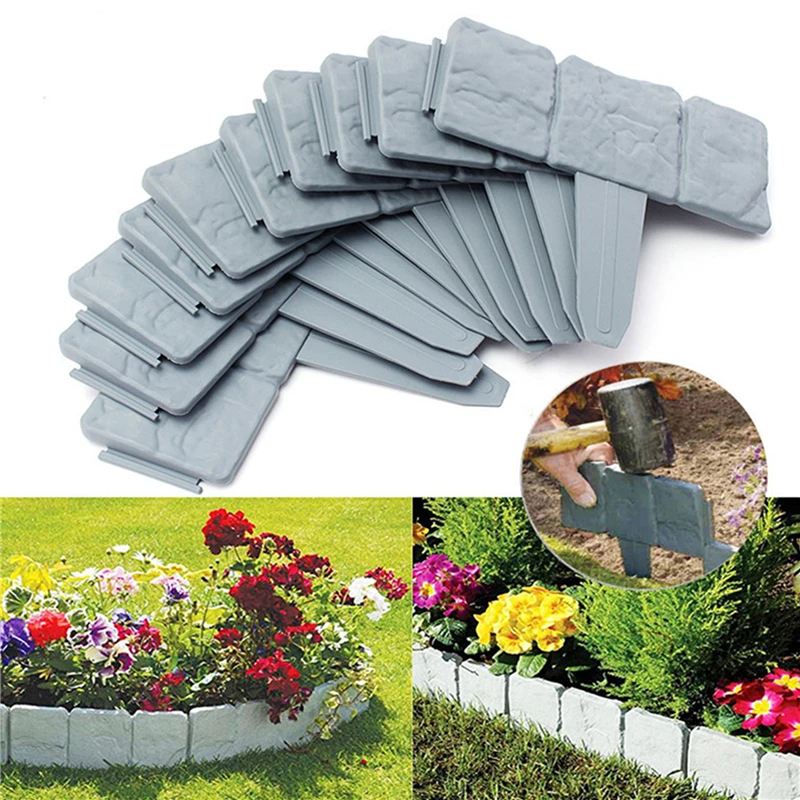 

10Pc Garden Fence Border Folding Landscape Gray Orange Flower Fence-Path Garden Edging Lawn Imitation Stone Fence Grounding
