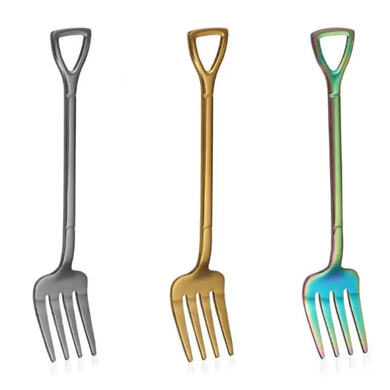 

Multi-color Fork Tool Flatware Cutlery Stainless Steel Shovel Shape Tableware Kitchen Utensils Creative Fruit Fork Ice Cream
