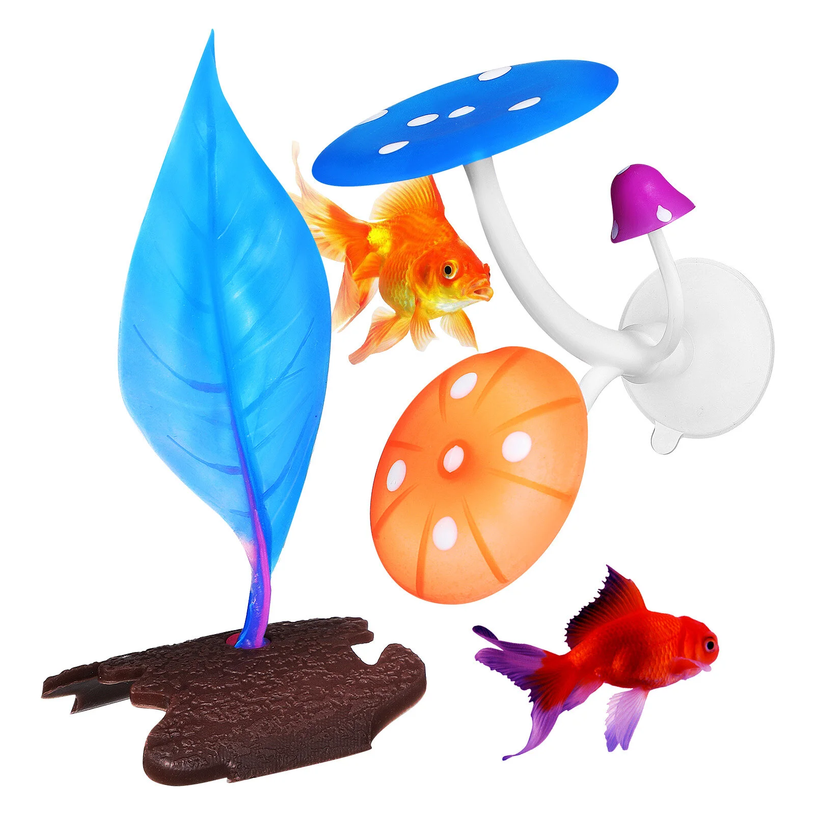 

2 Pcs Fish Decorations For Tankation Betta Accessories Decorations Silica Gel Leaf Mushroom