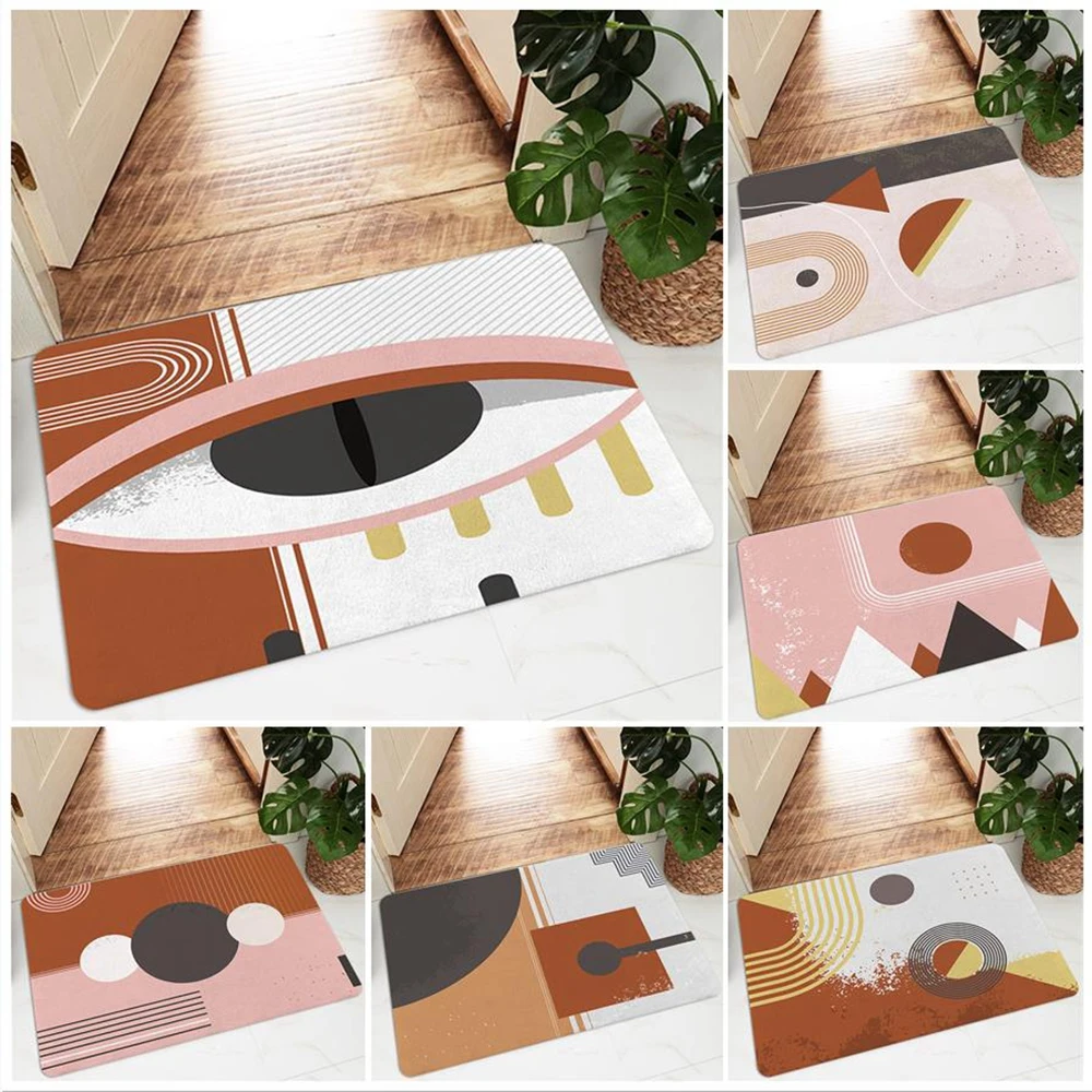 Nordic Abstract Anti Slip Bathroom Doormat Furry Carpet Floor Rug Bath Kitchen Living Room Entrance Door Mat for Bedroom