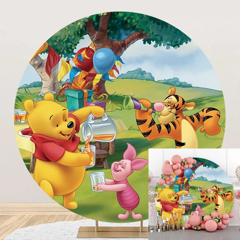 

Disney Winnie The Pooh Piglet Circle Background Roo Birthday Party Decoration Banner Round Photography Backdrop Photo Studio