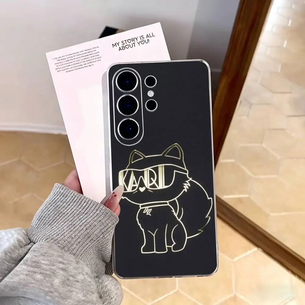 Фото Чехол для телефона K-Karls Lagerfelds Cat Gift, прозрачный, силиконовый, мягкий, для Samsung S25, S24, S21, S22, S23, S30, Ultra, S20, Plus, FE №4