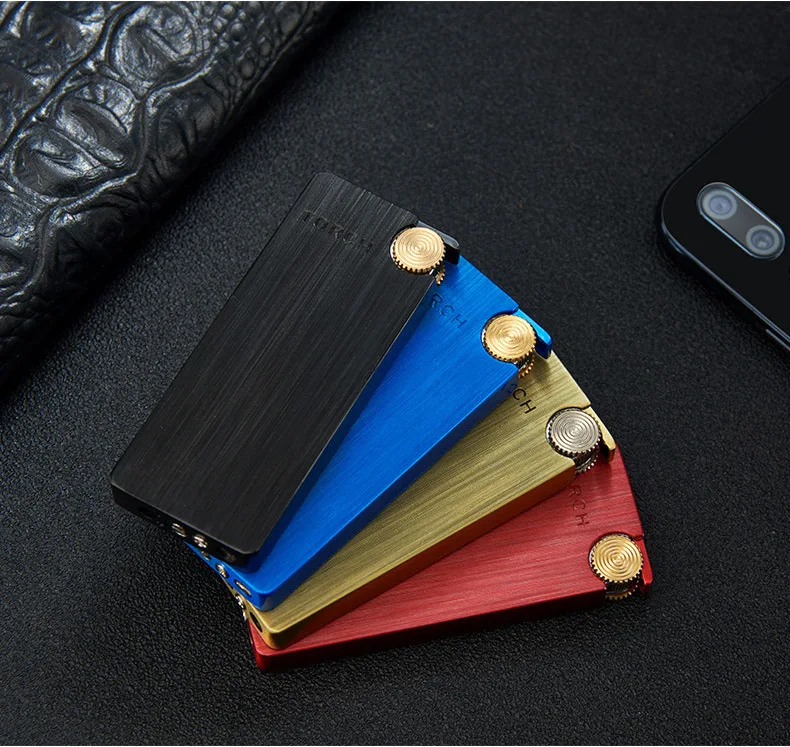 

New wire drawing ultra-thin open cover grinding wheel straight-through lighter blue flame inflatable windproof igniter gift