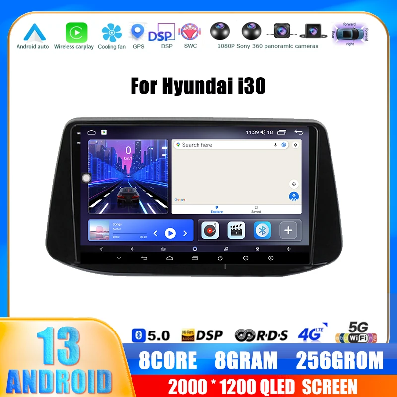 

9'' Android 13 Radio Multimedia Navigation Video Player For Hyundai i30 2017 2018 Car GPS RDS Carplay AUTO 2din No DVD DSP WIFI