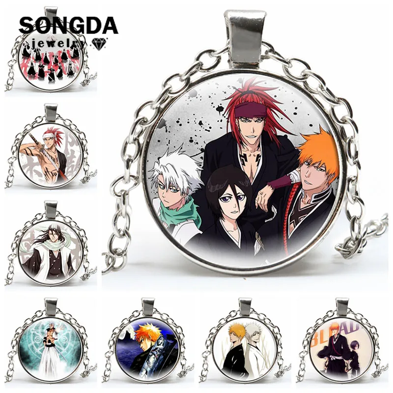 

Anime Bleach Cosplay Necklace Cartoon Figures Kurosaki Ichigo Hitsugaya Toushirou Cabochon Glass Pendant Necklace Boy Girl Gifts