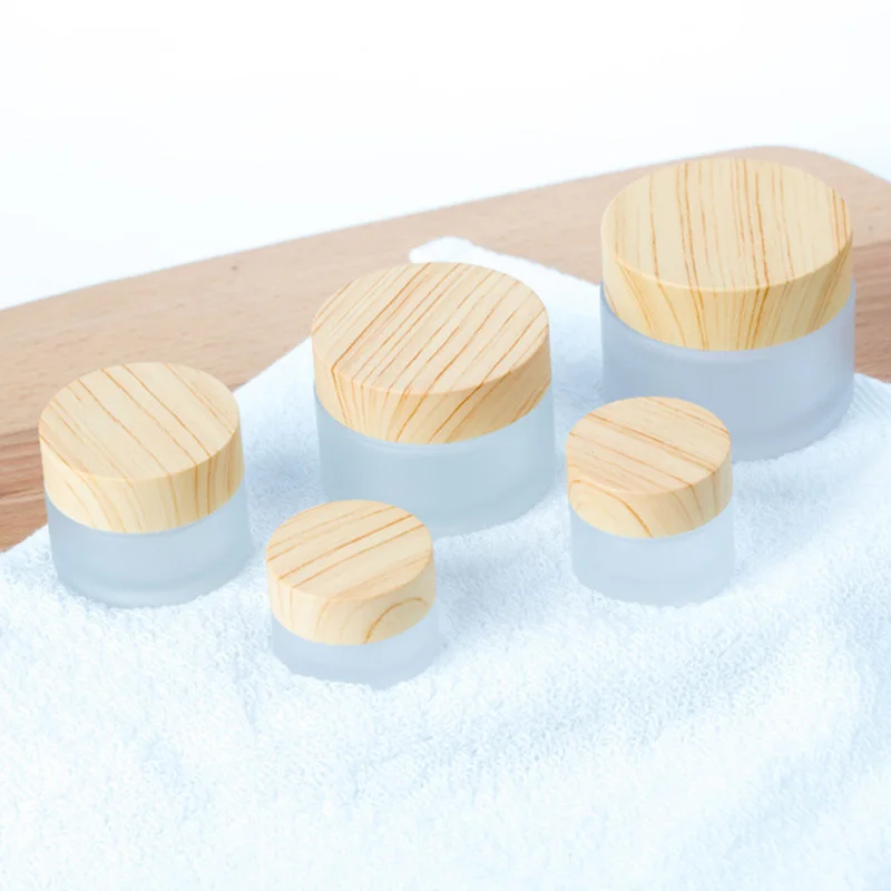 

Wood Grain Glass Cream Box Frosted Face Cream Bottled Portable Travel Cosmetic Liquid Foundation Lotion Refillabe Bottle