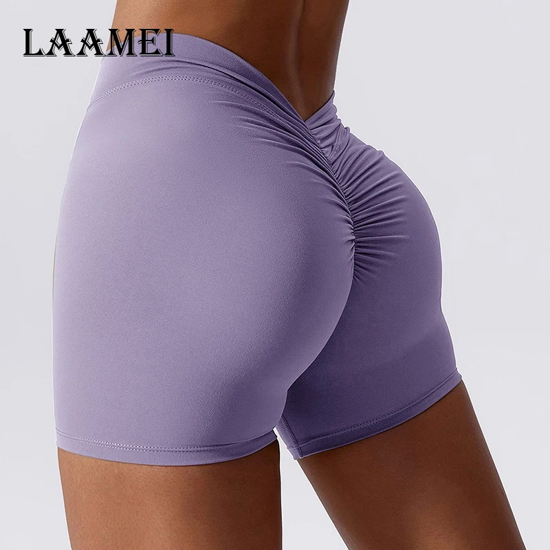 

2023 New V Back Yoga Shorts for Women Workout Gym Shorts Scrunch Butt Sport Short Nylon Fitness Tights Cycling Shorts Activewear