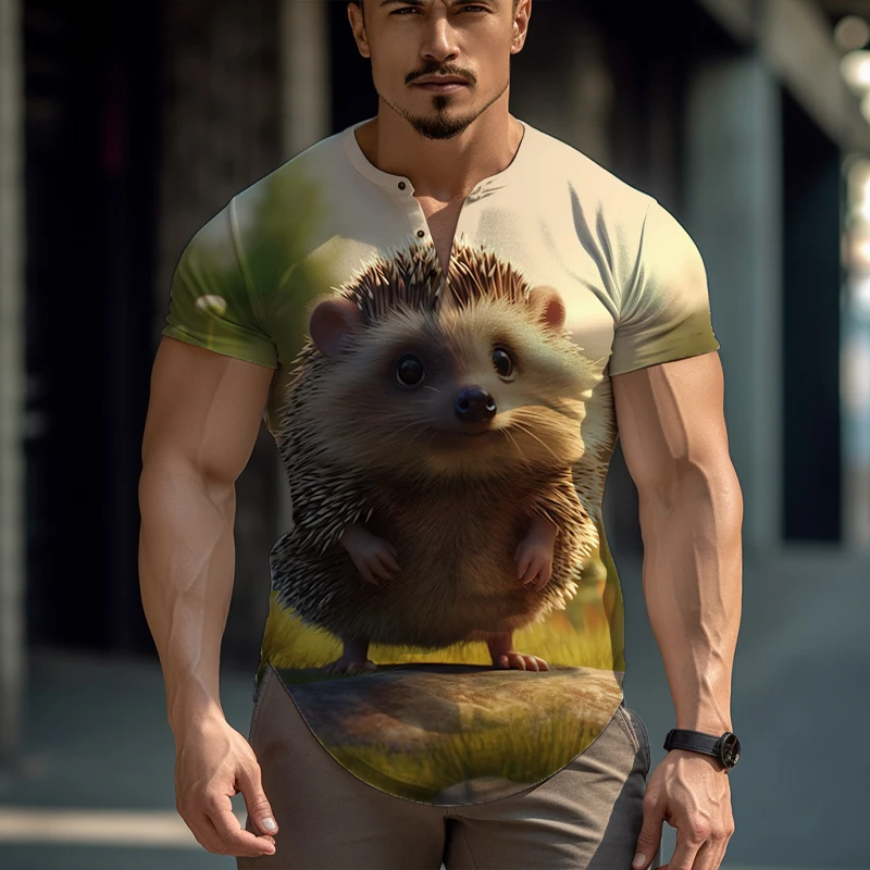 

Летняя мужская футболка с коротким рукавом с рисунком животного ежика, футболка для офиса, Повседневная Уличная футболка, мужские топы