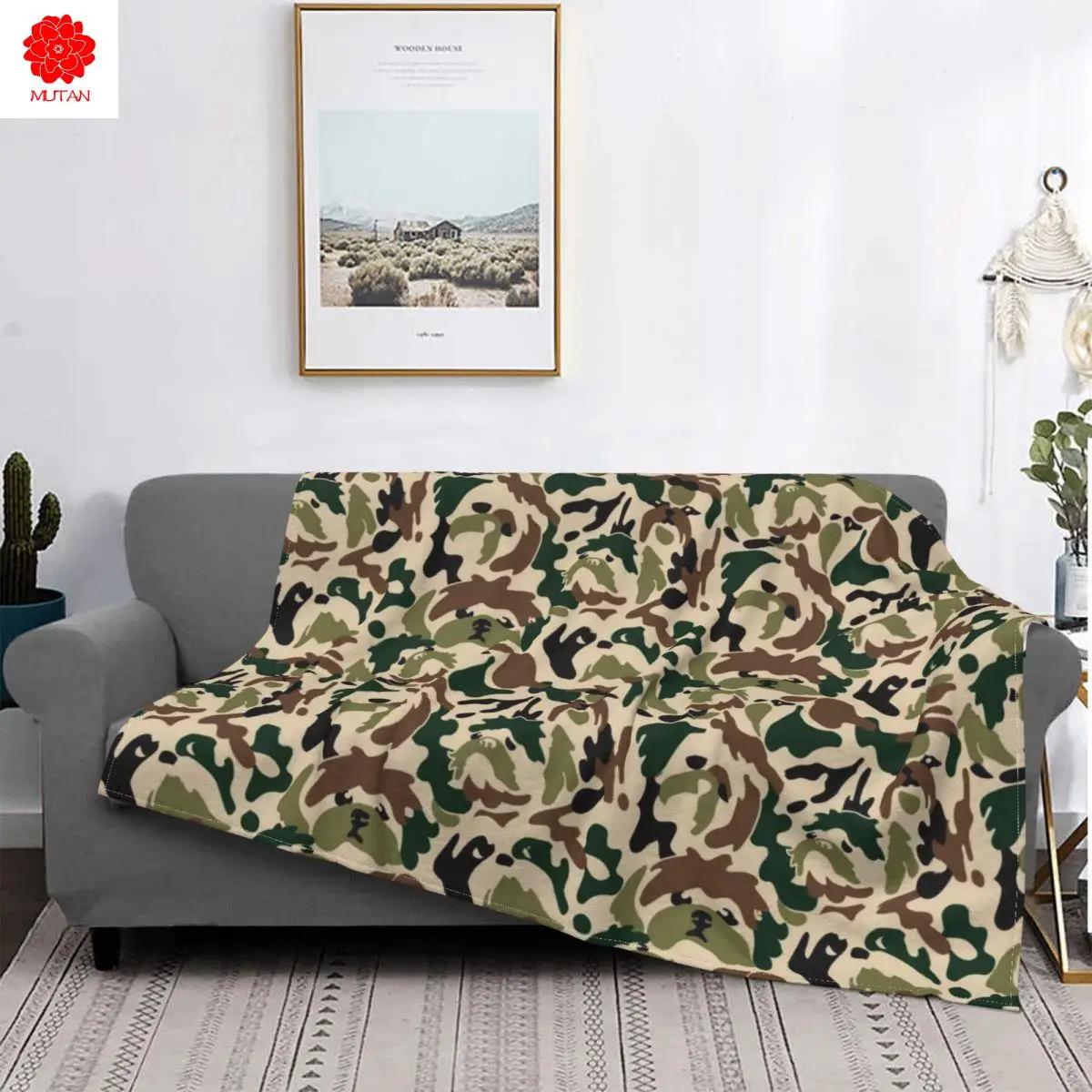

Shih Tzu Camouflage Camo Blanket Velvet Printed Fashion Breathable Lightweight Throw Blanket for Sofa Bedroom Bedspreads