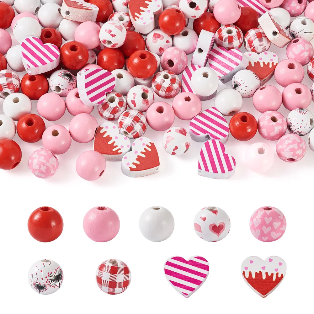 

120pcs Valentine's Day Wooden Bead Pink Red Painted Heart Round Wood Bead for DIY Jewelry Handcraft Gift Making Supplies 16~22mm