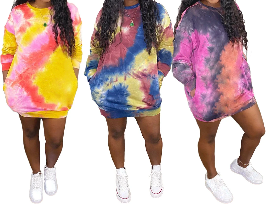 

Tie Dye Dress Women Fashion Ladies Mini Dresses Casual Woman Clothes Vestidos