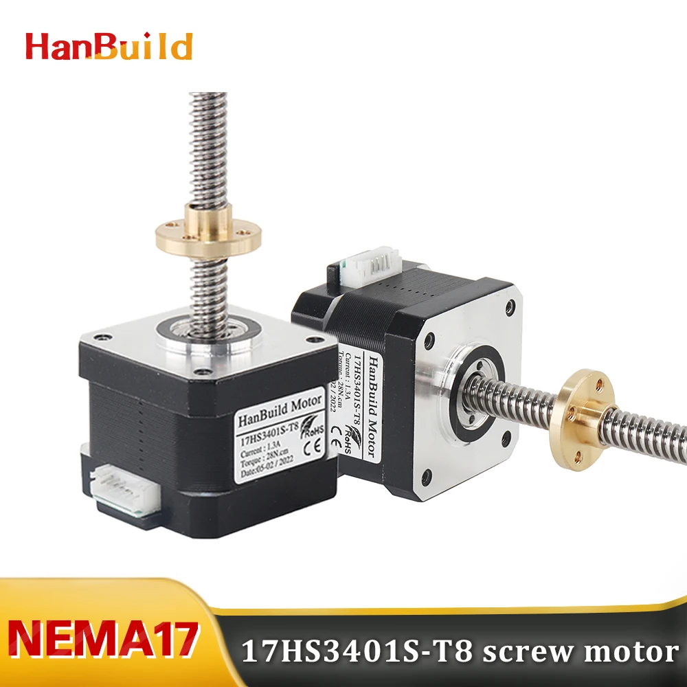 

Free Shipping 1.8 Degree Nema17 Stepper Motor Screw L100-500mm Length 28N.cm 17HS3401S-T8 CNC Milling Machine Screw Copper Nut