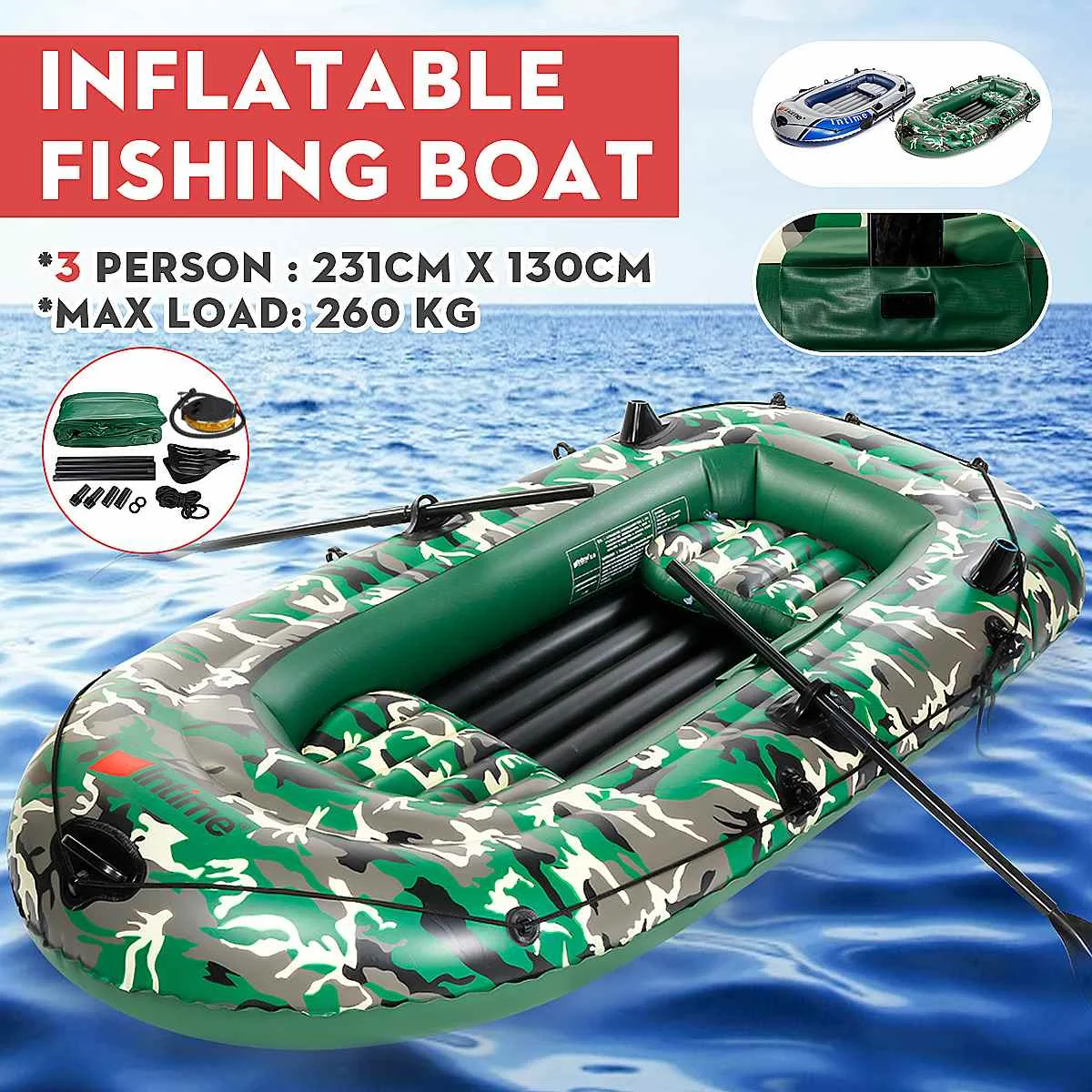 

3 Person Inflatable Boat Water Sports Rowing Boat Thickening PVC Boat Raft River Lake Dinghy Boat Pump Outdoor Fishing Boat Set