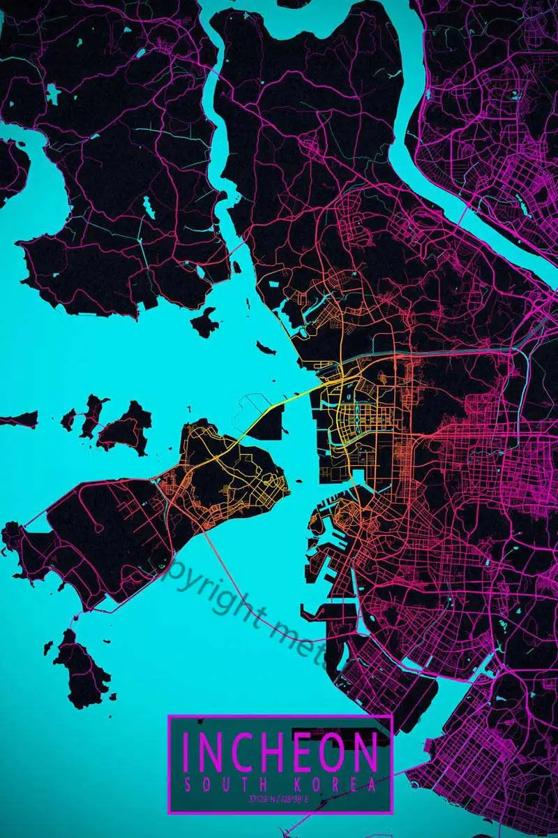 

Неоновая Карта города Инчон, Настенный декор в стиле ретро, винтажная металлическая вывеска, жестяные пластины, неоновая вывеска для мужчин...